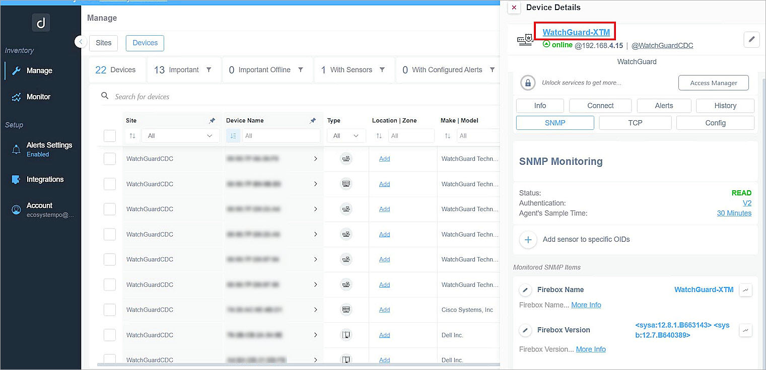 Screen shot of the Device Details 